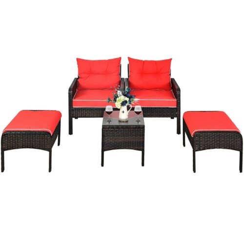 5-Piece Patio Rattan Furniture Set – Red