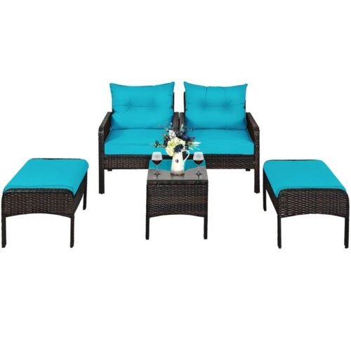 5-Piece Rattan Patio Furniture Set – Turquoise